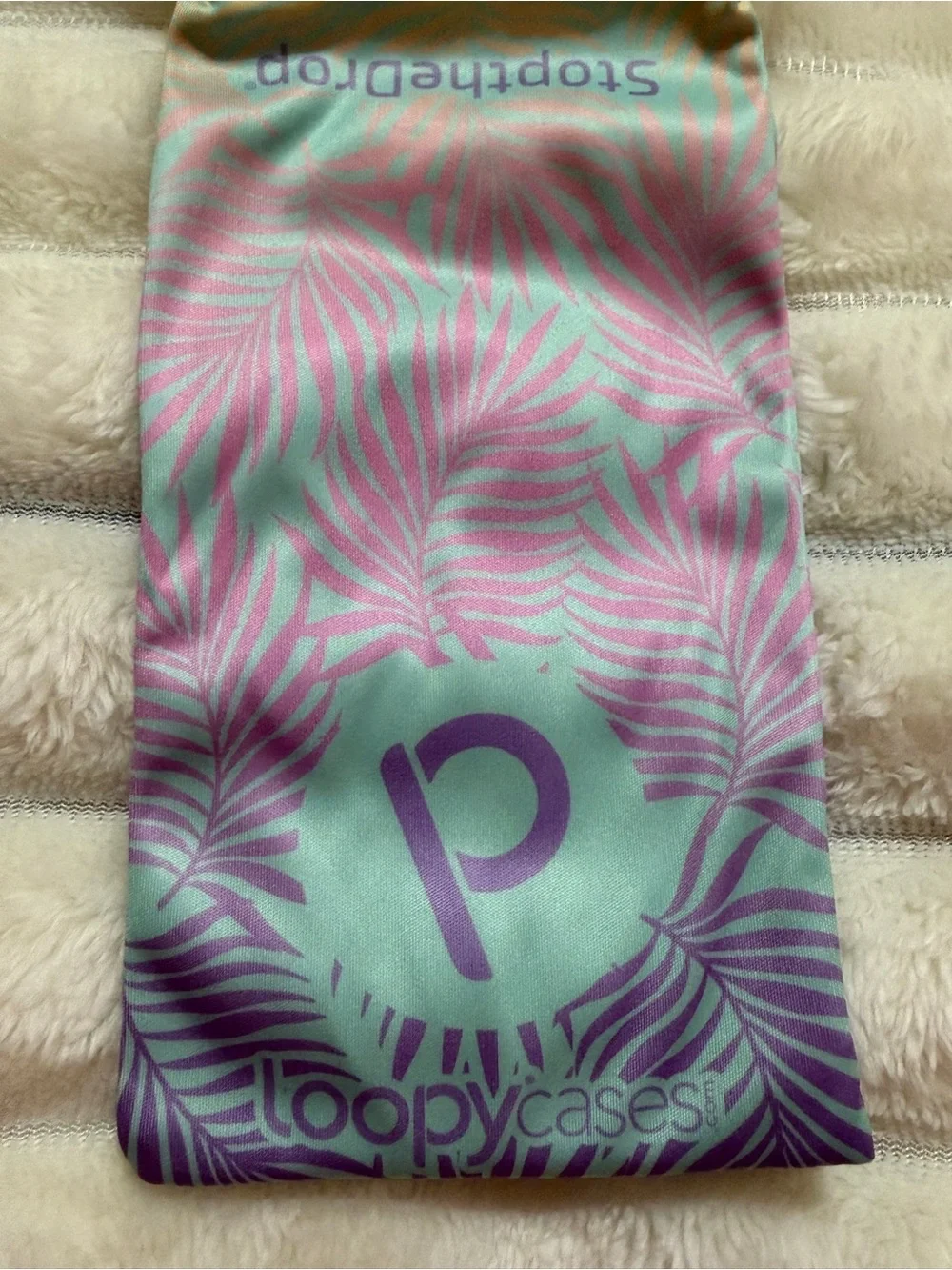 Loopy Case Mint Green Tropical Leaf Phone Case with Neon Pink Loop
